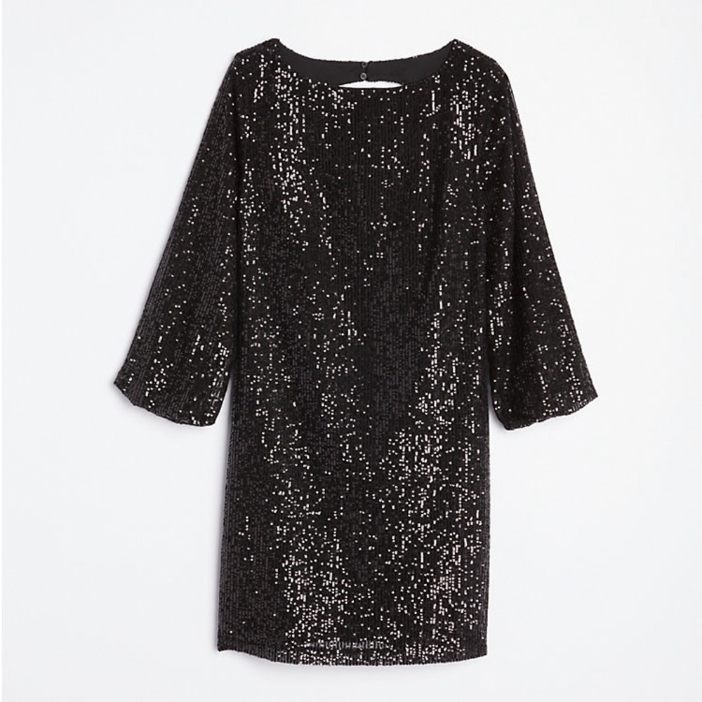 NWT LOFT black sequin balloon sleeve dress